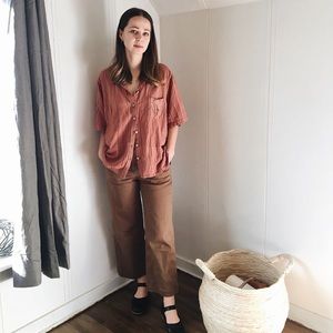 red and pink striped shirt